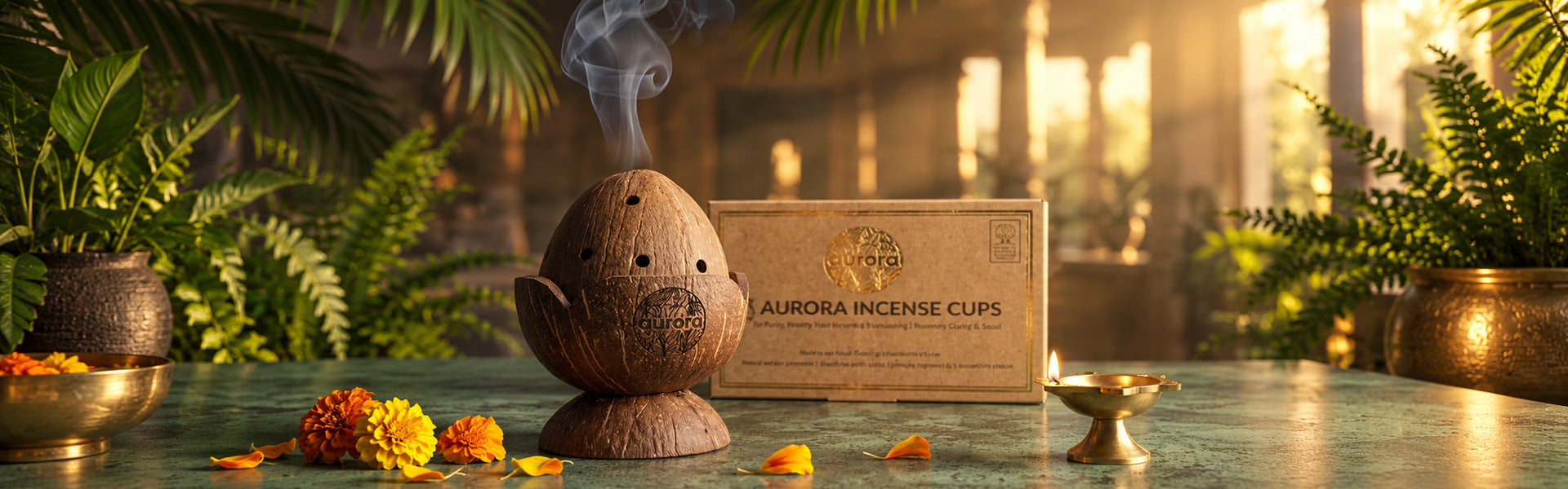 Handcrafted coconut shell incense holder